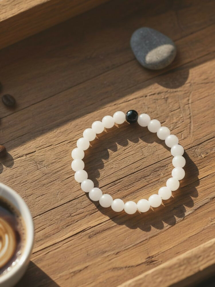 NVR White & Black Crystal Beaded Bracelet for Men & Women | Grocsy