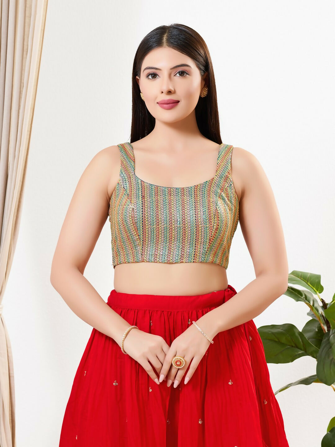 Joban Fashion Cobalt Blue Silk Padded Blouse With Square Neck Sleeveless | Grocsy