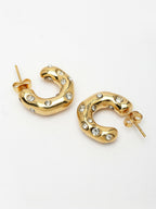 NVR Women's Gold-Polished CZ-Studded Half Hoop Earrings