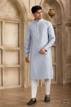 Raivat Ethnic Banarasi Art Silk Mirror Work Kurta Pajama In Sky Blue Colour | Grocsy