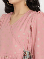 Ahalyaa Pink Ethnic Motifs Printed Angrakha Kurti With Palazzos For Women | Grocsy