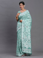 Shree Shyam Fashion Linen Cotton Sea Green Saree | Grocsy