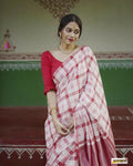 Exclusive Collection Beautiful Check Red Pure Cotton Woven Handloom Saree With Running Blouse Piece | Grocsy