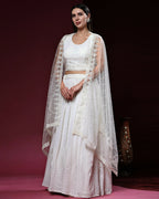 White Pure Viscose Georgette Sequence Embroidery work Lehenga Choli with Dupatta - Aakriti | Grocsy
