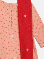 Ahalyaa Peach Crepe Gold Printed Kids Kurta Sets With Dupatta For Girls | Grocsy