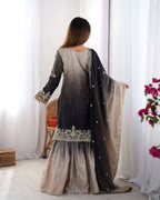 The52 Women's Beautiful Chinon silk Fabric Embroidery Work Straight Kurta Palazzo and Dupatta Set | Grocsy