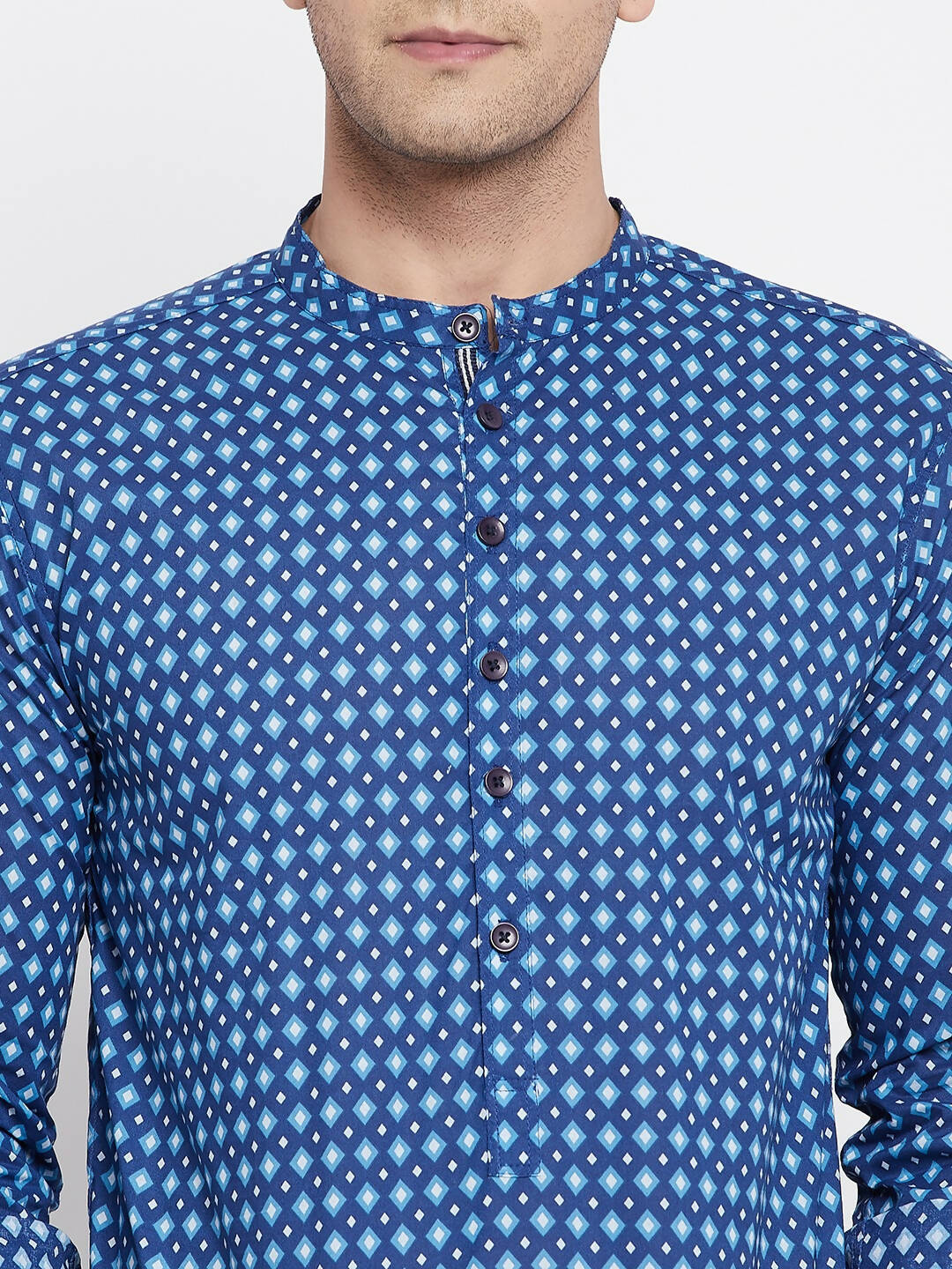 Even Apparels Blue Men's Pure Cotton Kurta With Band Collar | Grocsy