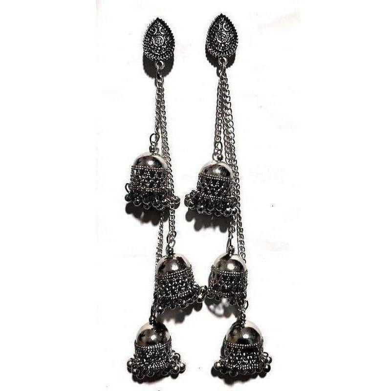 MS Fashion India Antique Fashion Kashmiri Black Color Long Hangings Chains Jhumkas Pearls Earrings | Grocsy
