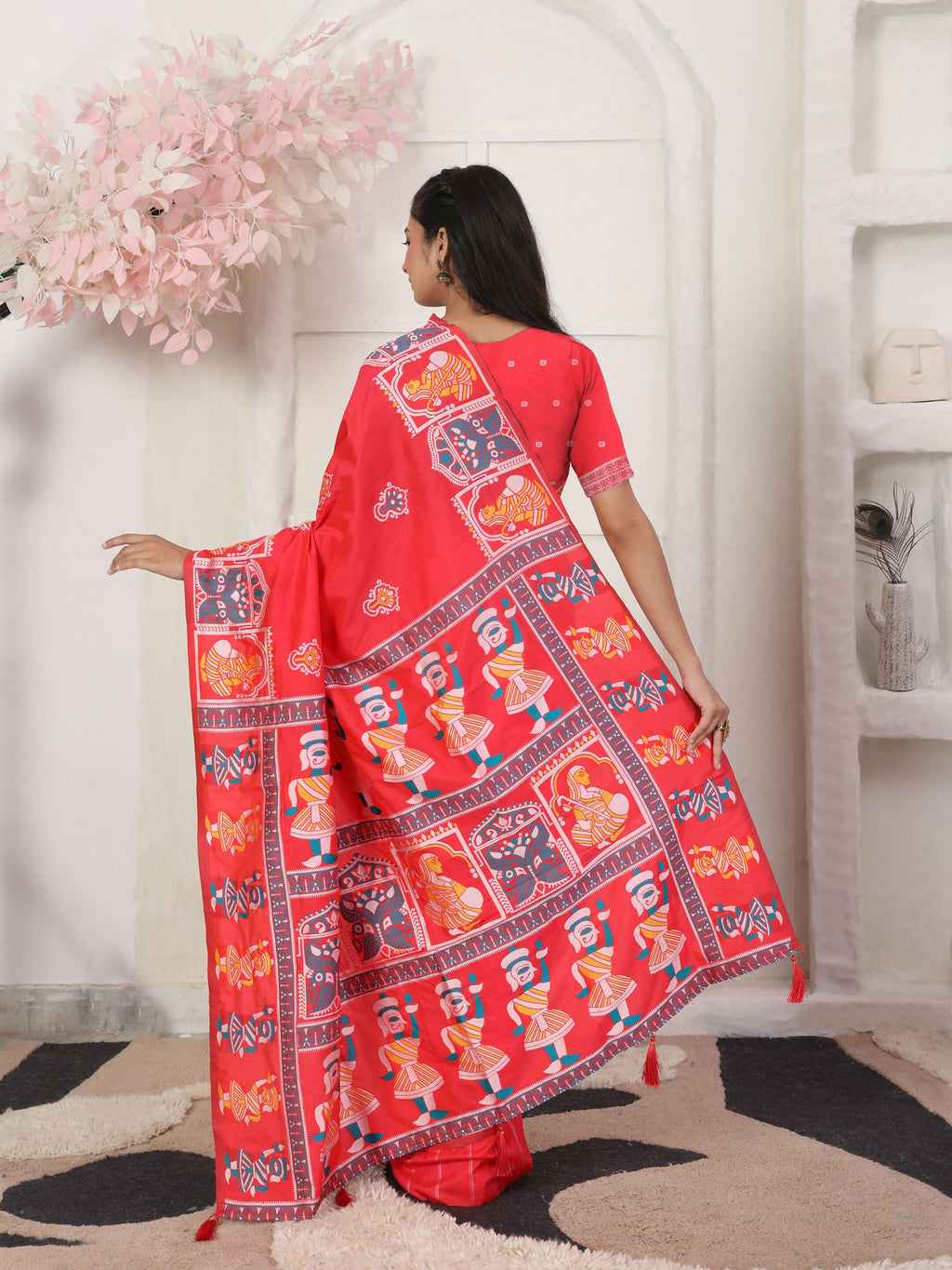 Shree Shyam Fashion Silk Blend Red Saree | Grocsy