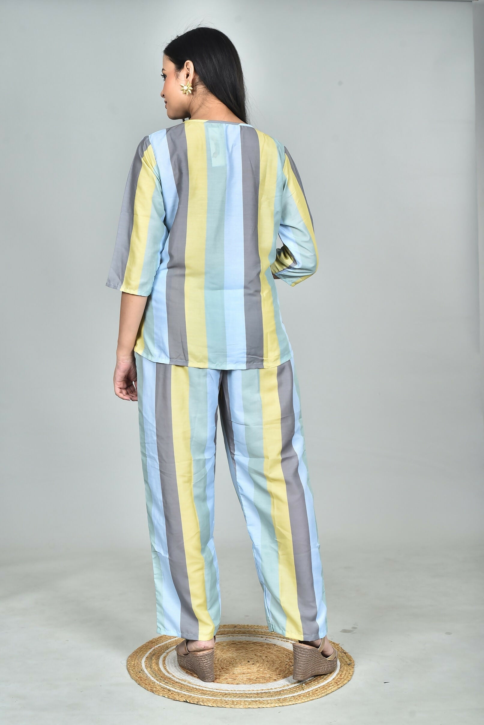 Morchari Digital Print Semi Muslin Co-Ord Set Top & Trouser-Multicolor | Grocsy