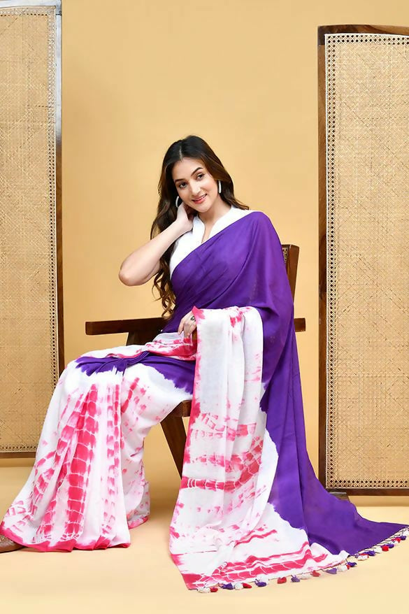 Exclusive Collection Violet Pink Beautiful Super Soft Most Comfortable Pure Mul Cotton Saree | Grocsy