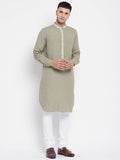 Even Apparels Green Pure Cotton Men's Kurta With Contrast Collar And Placket | Grocsy
