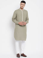 Even Apparels Green Pure Cotton Men's Kurta With Contrast Collar And Placket | Grocsy