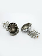 NVR Women Silver Mirror Oxidised Brass-Plated Jhumka Earrings | Grocsy