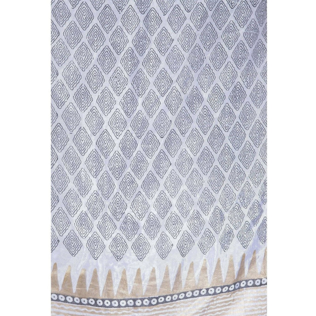 A R Silk Women's Gold Print Silk White Dupattas and Chunnis | Grocsy