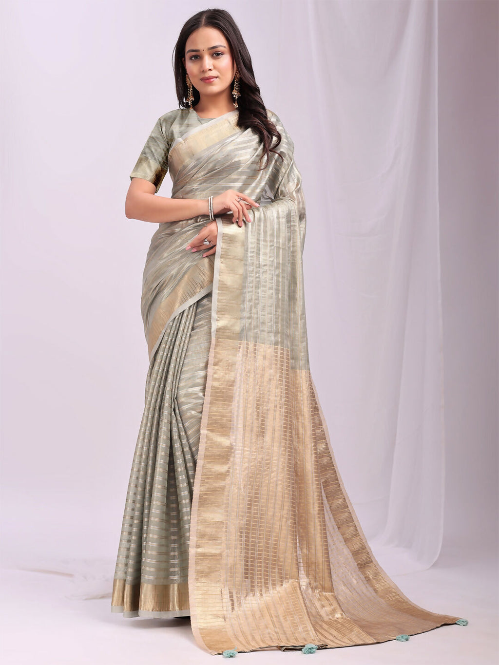 Shree Shyam Fashion Organza Grey Saree | Grocsy