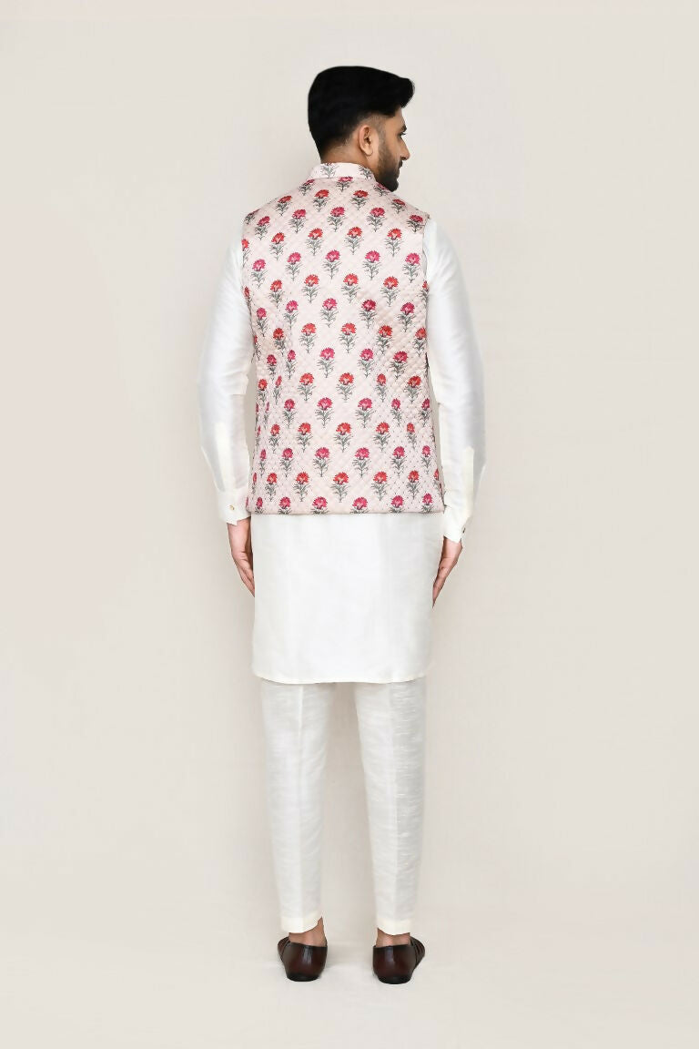 Joban Fashion White Colored Art Silk Fabric Kurta, Jacket With Straight Fit Pant | Grocsy