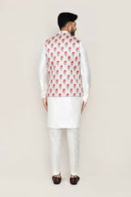 Joban Fashion White Colored Art Silk Fabric Kurta, Jacket With Straight Fit Pant | Grocsy
