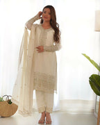 Joban Fashion White Kurta Set Silk Sequence Embroidery Work | Grocsy