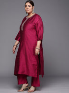 Sztori Plus Size Floral Embroidered Straight Kurta & Trousers With Dupatta | Grocsy