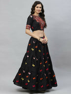 Black Cotton Embroidered Work Lehenga Choli with Dupatta - Jivika | Grocsy