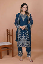 Teeya Creation Blue Faux Georgette Embroidery Work Salwar Suit | Grocsy