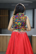 Yash Enterprise Rani Pink Rayon Cotton Embroidery Semi Stitched Navratri Chaniya Choli | Grocsy