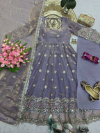 Teeya Creation Designer Lavender Ethnic Suit Set With Heavy Embroidery And Dupatta | Grocsy