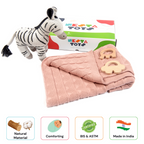 Nesta Toys Newborn Gift Set - Knitted Cotton Blanket, Zebra Plush Toy, Elephant & Car Teether | Grocsy