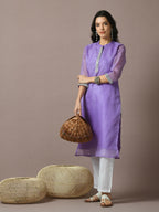 Myshka Women's Lavender Printed Cotton Blend Straight Party Kurta Set | Grocsy