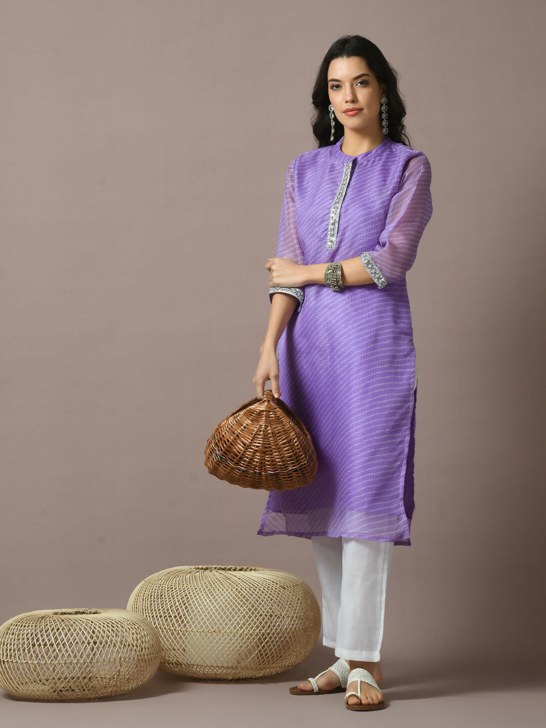 Myshka Women's Lavender Printed Cotton Blend Straight Party Kurta Set | Grocsy