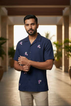 Aureole — Blue Embroidered Cotton Shirt by Hilo Design | Grocsy