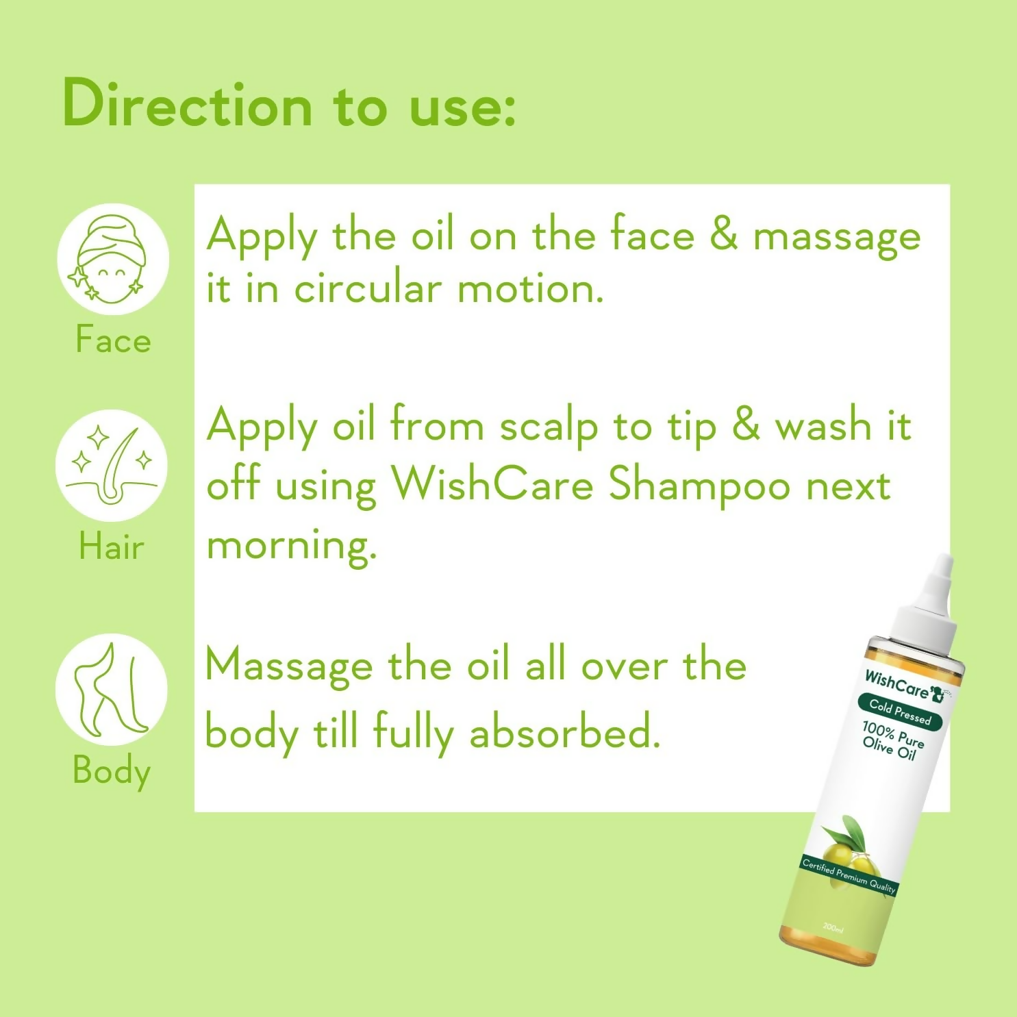 WishCare100% Pure Premium Cold Pressed Olive Oil For Hair & Skin | Grocsy