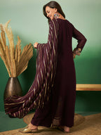 Wine Georgette Handwork Unstitched Dress Material - Hanika | Grocsy