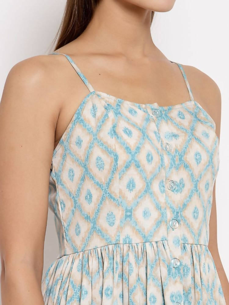 Myshka Women's Multi Crepe Printed Sleeveless Square Neck Casual Dress | Grocsy
