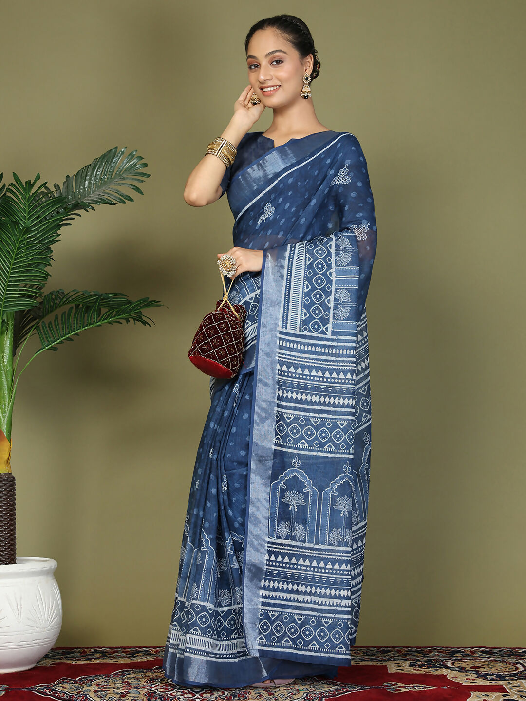 Shree Shyam Fashion Cotton Blue Saree | Grocsy