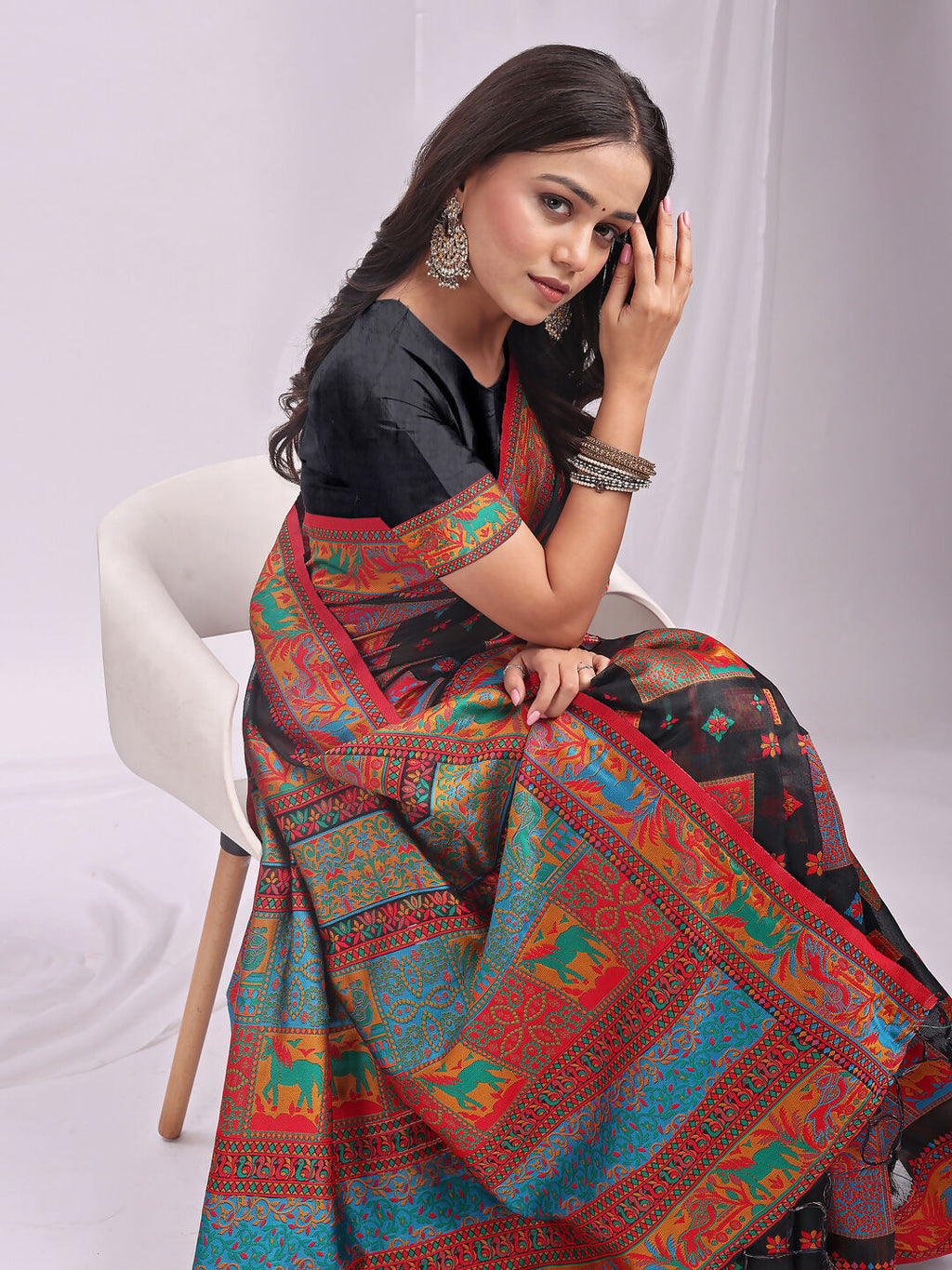 Shree Shyam Fashion Vastraloom Black Linen Cotton Saree | Grocsy