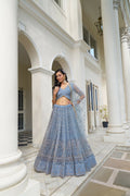Eilara Light Blue Net Threadwork Lehenga | Grocsy
