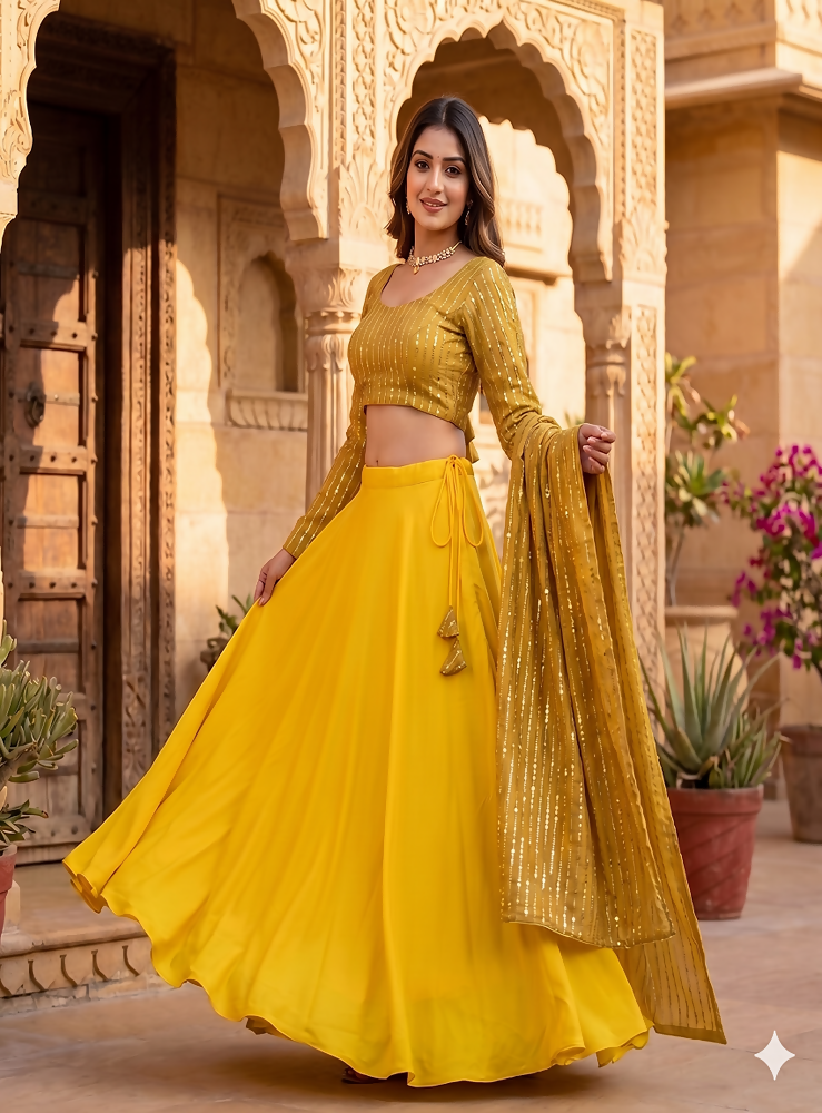 Teeya Creation Women's New Gold Designer Lehenga Choli Set with Sequin Embroidery Work | Grocsy