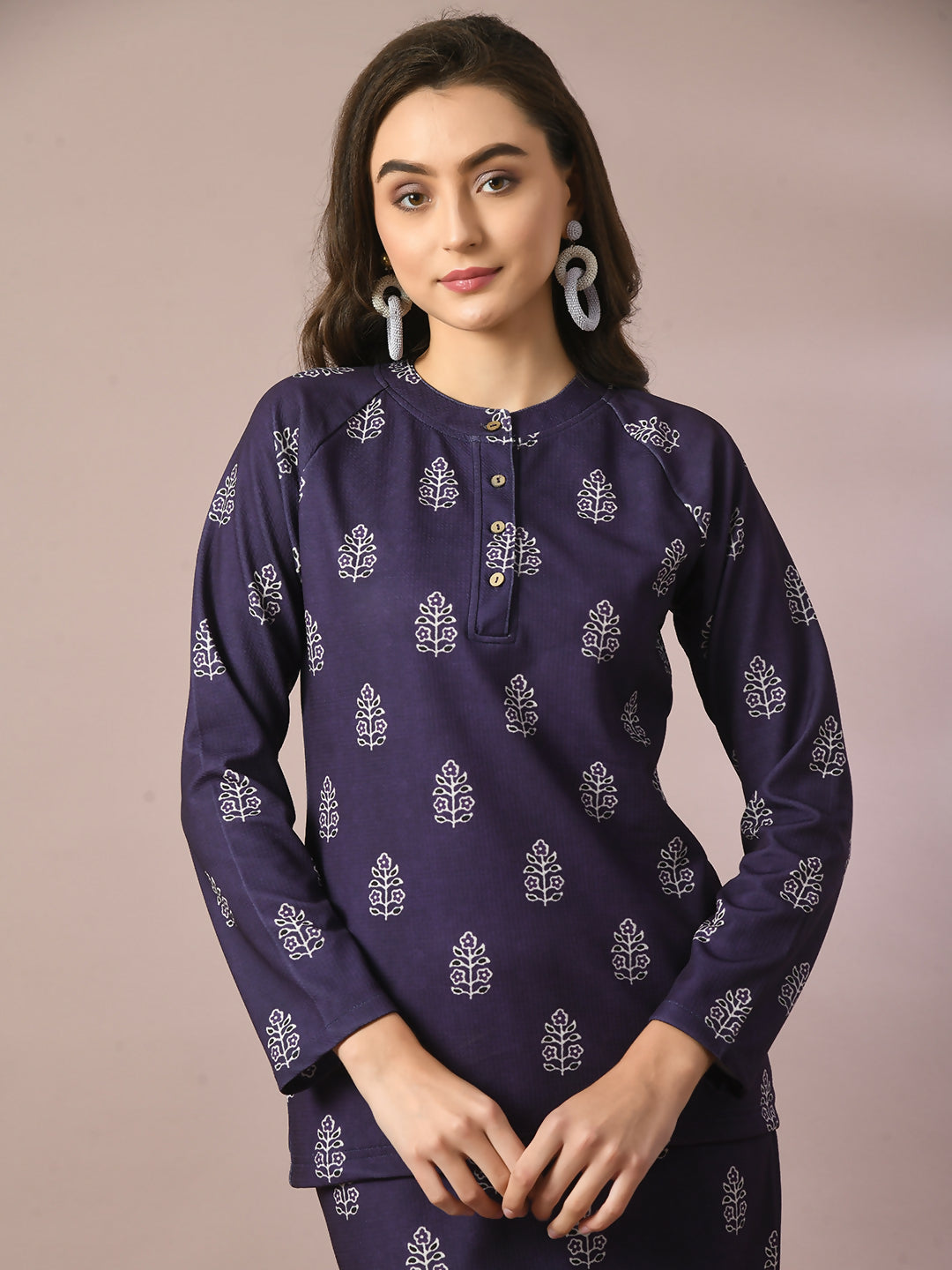 Myshka Women's Navy Blue Embellished Raglan Sleeve Party Top | Grocsy