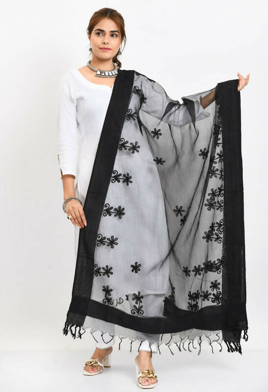 Mominos Fashion Moeza Women's Orgenza All Over Chikan Work Black Dupatta | Grocsy