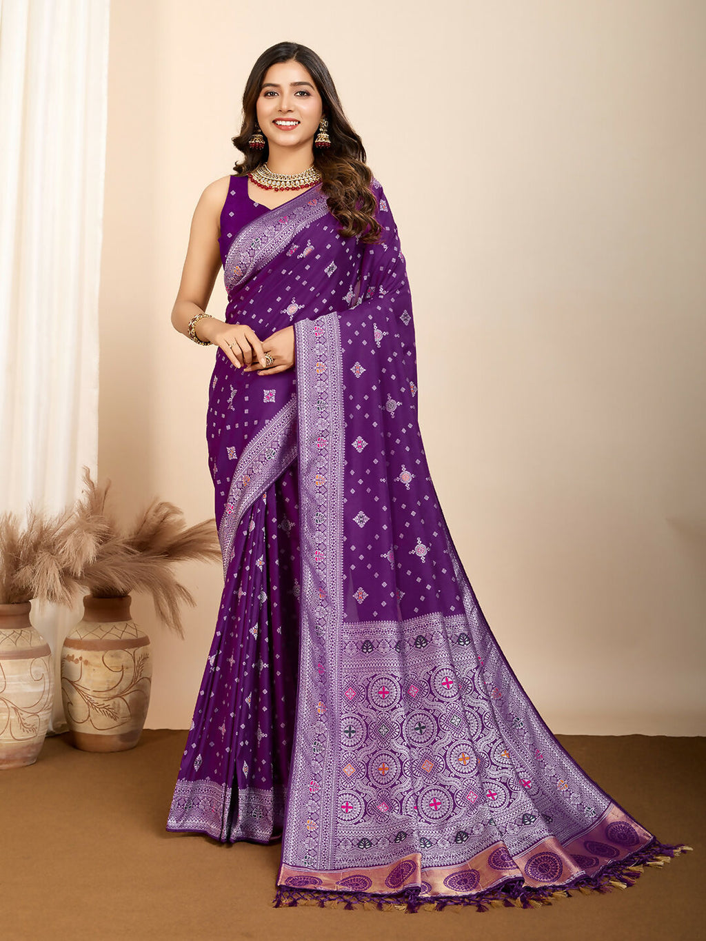 Purple Soft Silk Woven Meenakari Designer Saree - Vedanti | Grocsy