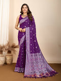 Purple Soft Silk Woven Meenakari Designer Saree - Vedanti | Grocsy