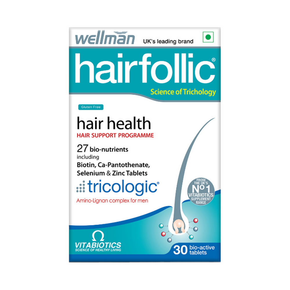 Wellman Hairfollic UK's No.1 Hair Supplement Tablets For Men ( Tricologic Formula 30 Vitamins & Minerals) | Grocsy