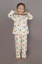 Breathables Kids Cotton Turtle Print Co-Ord Night Suit – White & Multi-Color | Grocsy
