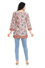 Snehal Creations Cream Faux Crepe Short Kurti Tunic Top | Grocsy