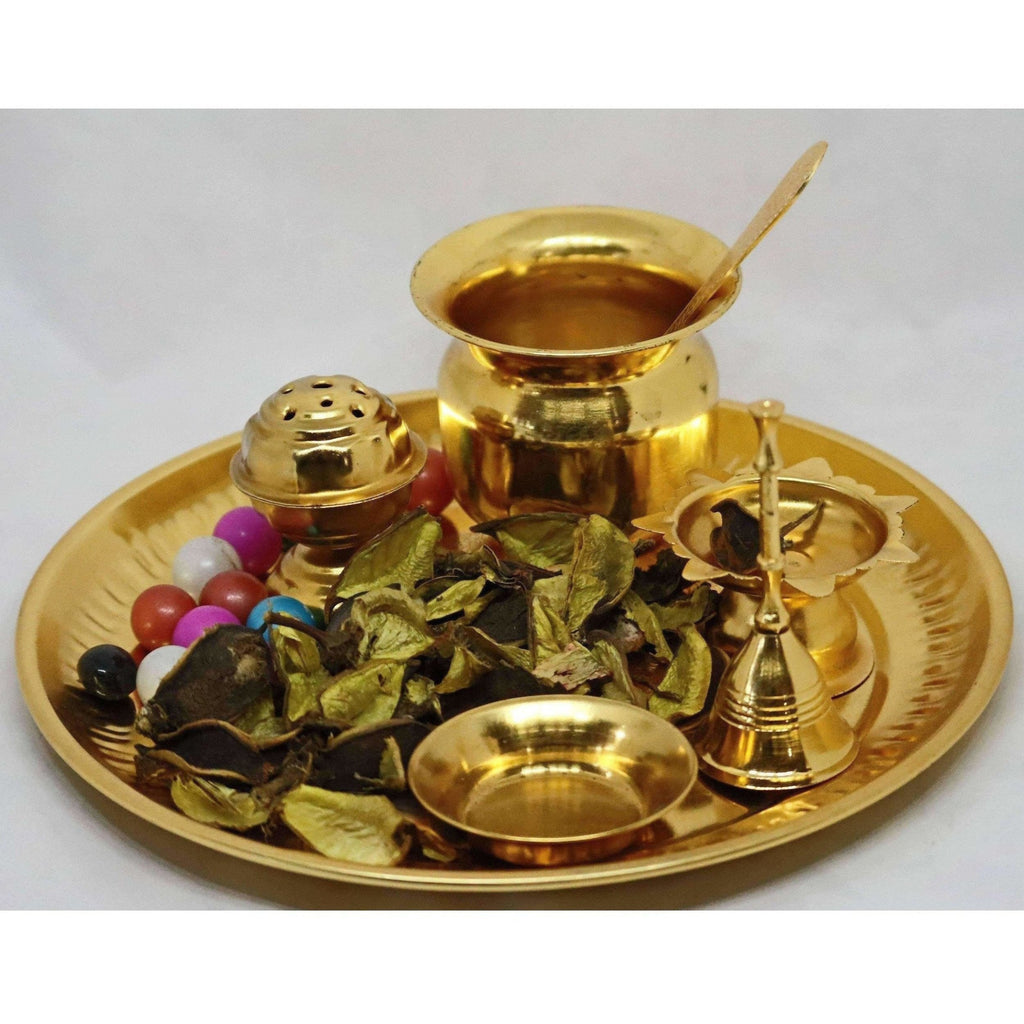 Chahat Premium Living Brass Pooja Thali Set | Grocsy