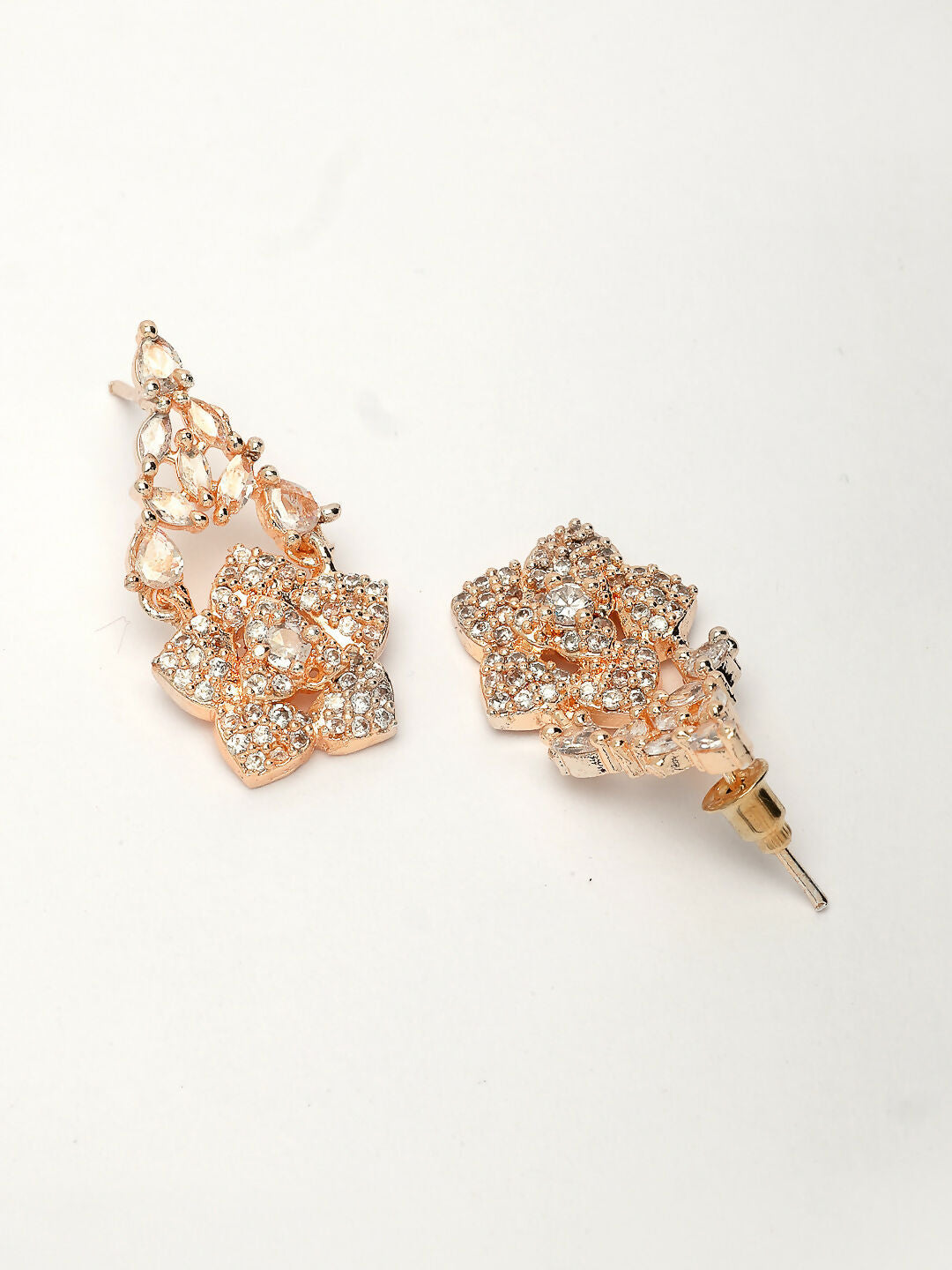 NVR Women's Rose Gold-Polished American Diamond-Studded Handcrafted Jewellery Set | Grocsy