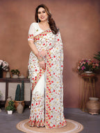 Teeya Creation New Womens Latest Wedding Wear Georgette Saree-White | Grocsy