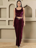 Joban Fashion Women Wine Velvet Hand Embellishment Stitched Dress | Grocsy
